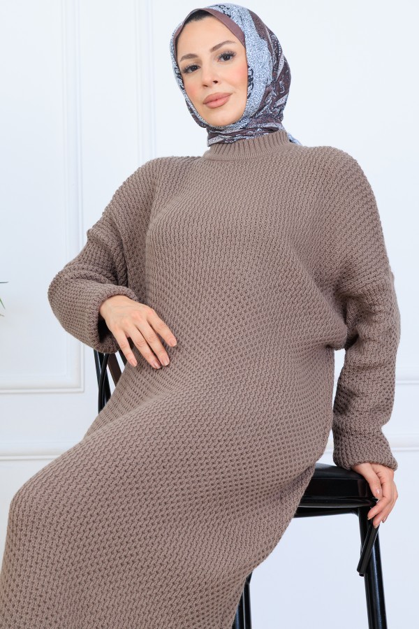 Örgülü Triko Elbise N7074 Vizon Örgülü Triko Elbise N7074 Vizon