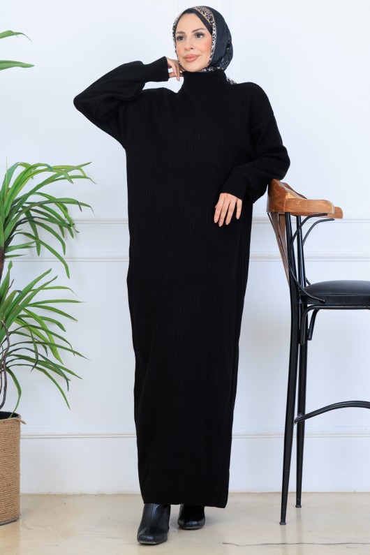 Fitilli Triko Elbise N7080 Siyah Fitilli Triko Elbise N7080 Siyah