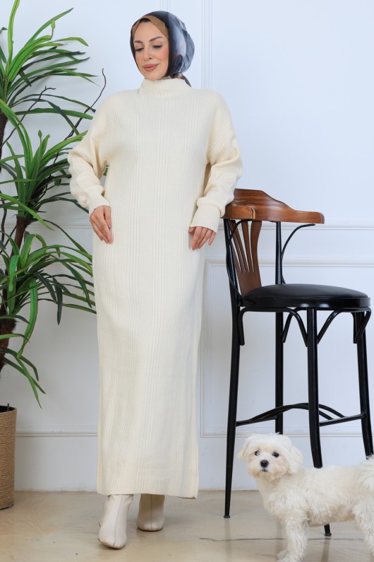 Fitilli Triko Elbise N7080 Taş Rengi Fitilli Triko Elbise N7080 Taş Rengi