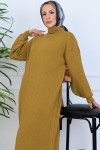 Fitilli Triko Elbise N7080 Yağ Yeşili Fitilli Triko Elbise N7080 Yağ Yeşili