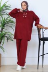 Düğme Detaylı Triko Takım N7064 Bordo