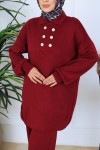Düğme Detaylı Triko Takım N7064 Bordo