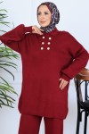 Düğme Detaylı Triko Takım N7064 Bordo