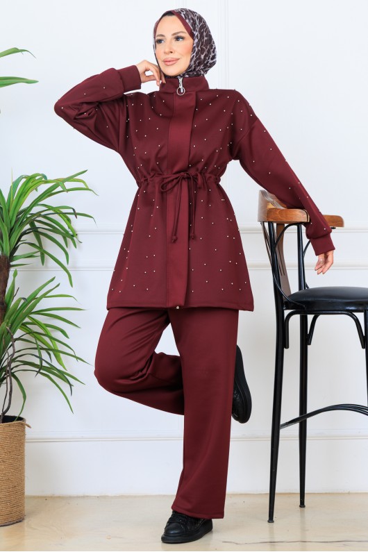 İncili Scuba Takım N5323 Bordo İncili Scuba Takım N5323 Bordo