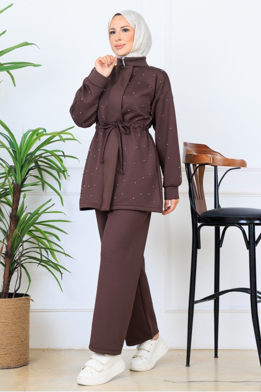 İncili Scuba Takım N5323 Kahverengi İncili Scuba Takım N5323 Kahverengi