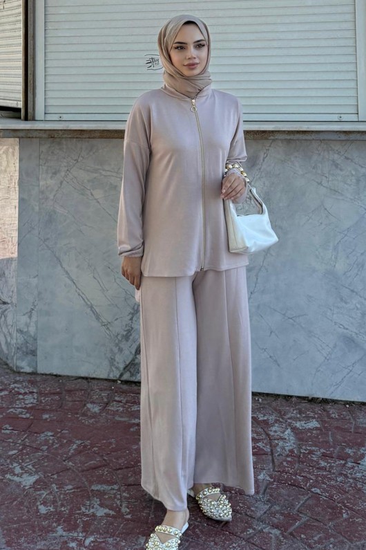 Fermuarlı İkili Takım Z5699 Bej Fermuarlı İkili Takım Z5699 Bej