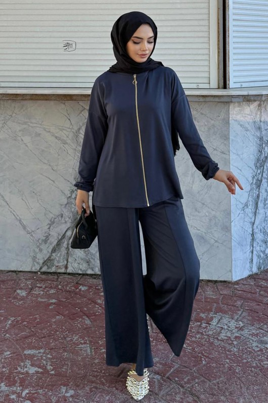 Fermuarlı İkili Takım Z5699 Lacivert