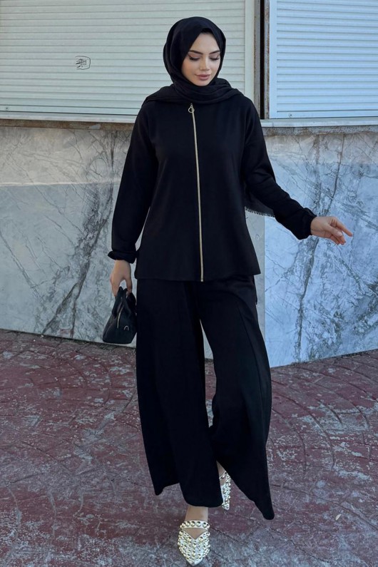 Fermuarlı İkili Takım Z5699 Siyah
