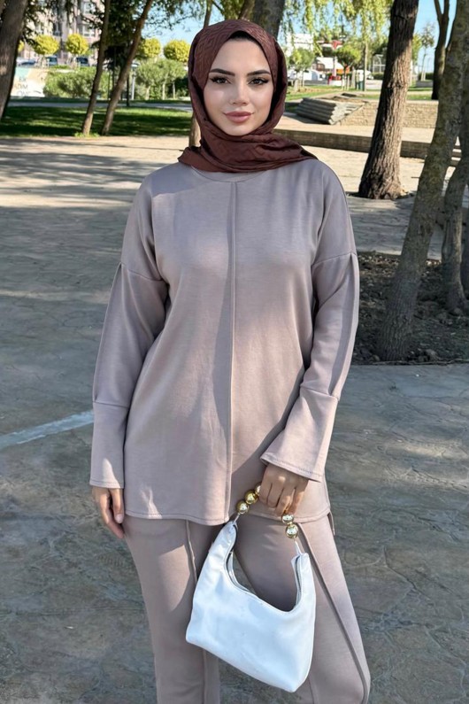 Dikiş Detaylı İkili Takım Z5689 Bej Dikiş Detaylı İkili Takım Z5689 Bej