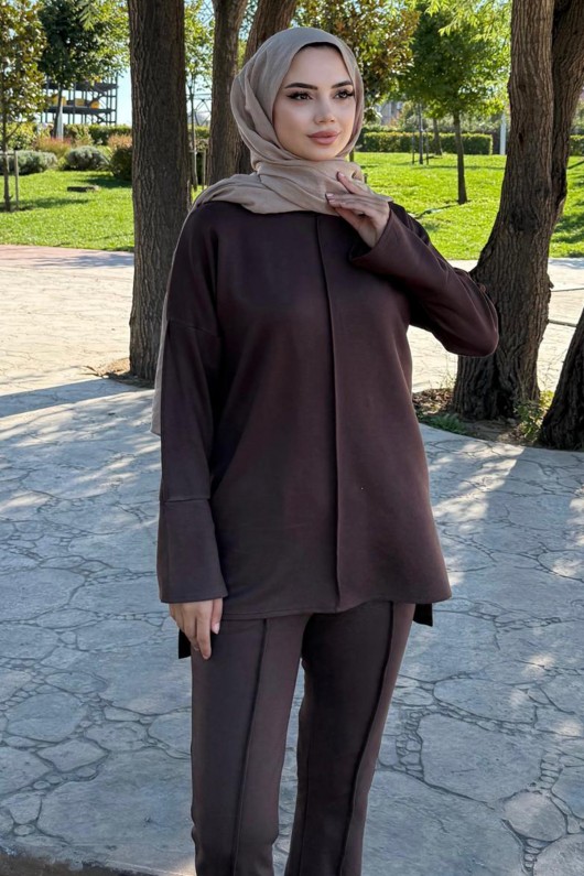 Dikiş Detaylı İkili Takım Z5689 Kahverengi Dikiş Detaylı İkili Takım Z5689 Kahverengi