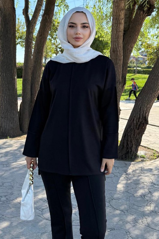 Dikiş Detaylı İkili Takım Z5689 Siyah Dikiş Detaylı İkili Takım Z5689 Siyah