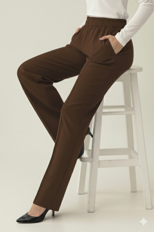 Puf Scuba Pantolon A1105 Kahverengi Puf Scuba Pantolon A1105 Kahverengi