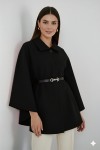Kemerli Kaşe Panço B9170 Siyah