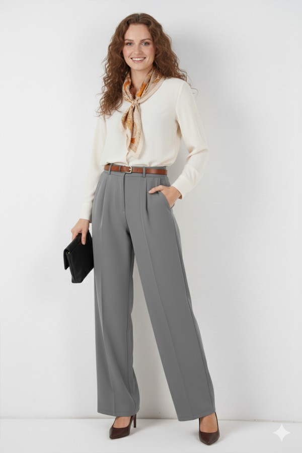 Kemerli Tesettür Pantolon 6696 Gri