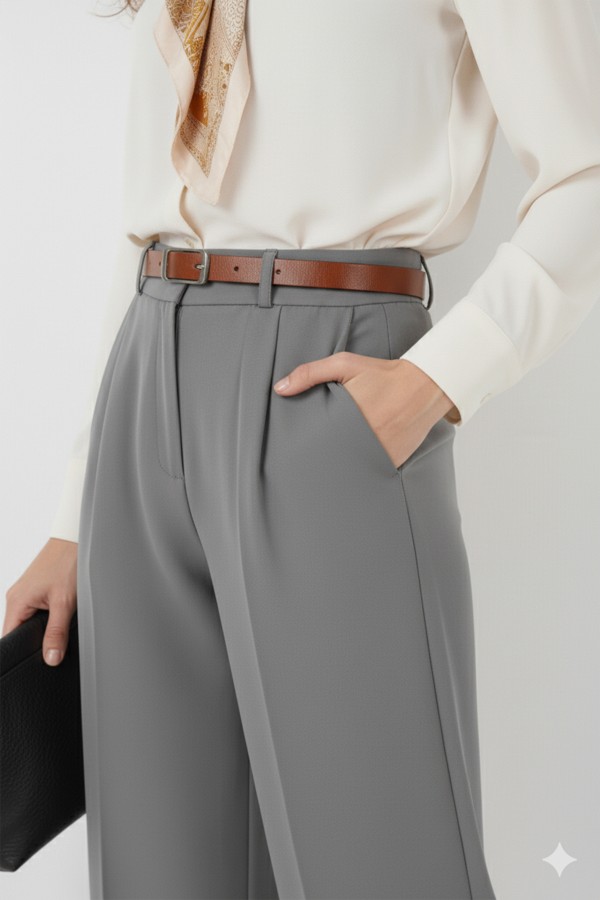 Kemerli Tesettür Pantolon 6696 Gri