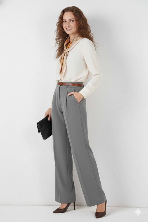 Kemerli Tesettür Pantolon 6696 Gri