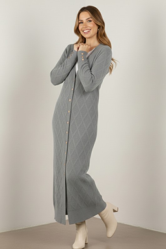 Desenli Uzun Merserize Hırka N3295 Gri