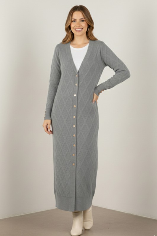 Desenli Uzun Merserize Hırka N3295 Gri Desenli Uzun Merserize Hırka N3295 Gri