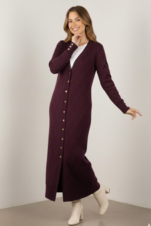 Desenli Uzun Merserize Hırka N3295 Mürdüm Desenli Uzun Merserize Hırka N3295 Mürdüm