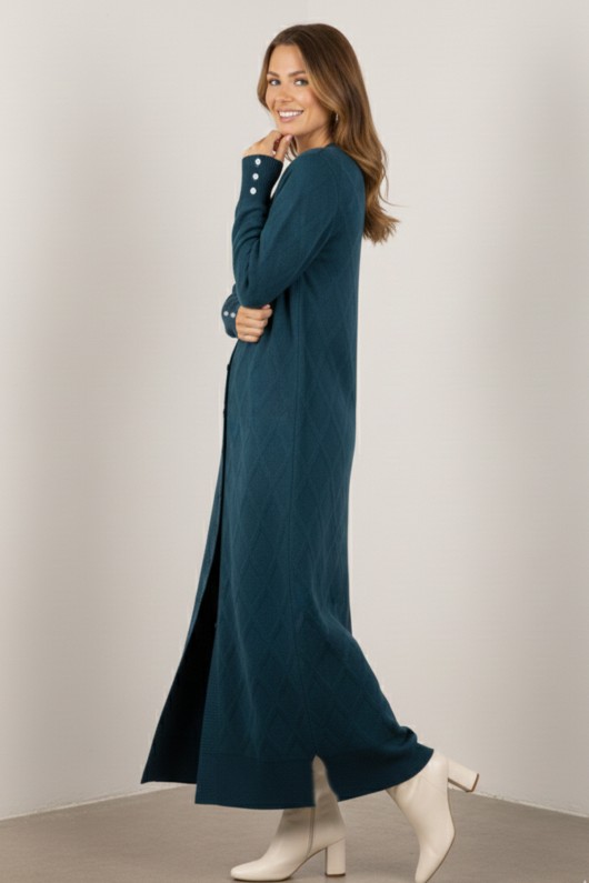 Desenli Uzun Merserize Hırka N3295 Petrol Desenli Uzun Merserize Hırka N3295 Petrol