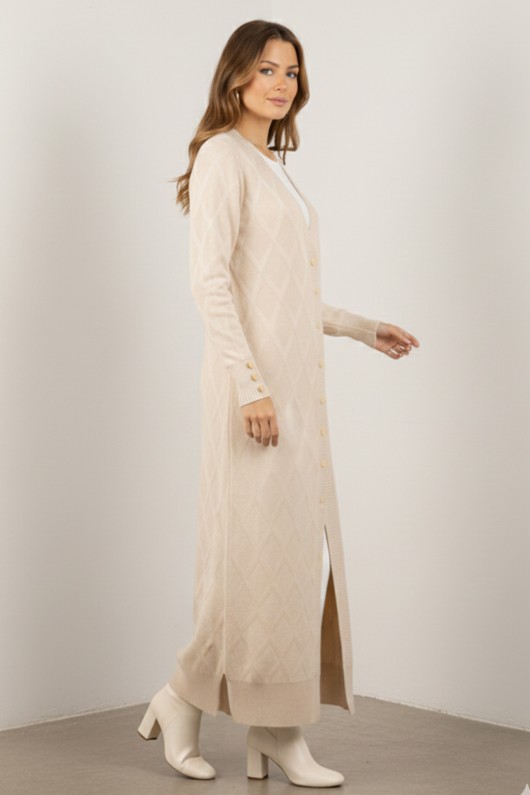 Desenli Uzun Merserize Hırka N3295 Taş Rengi Desenli Uzun Merserize Hırka N3295 Taş Rengi