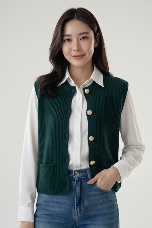 Cepli Triko Yelek N495 Zümrüt Yeşili