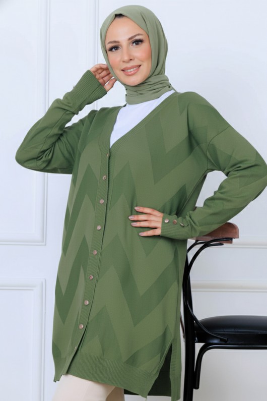 Desenli Uzun Merserize Hırka N3193 Çağla Desenli Uzun Merserize Hırka N3193 Çağla