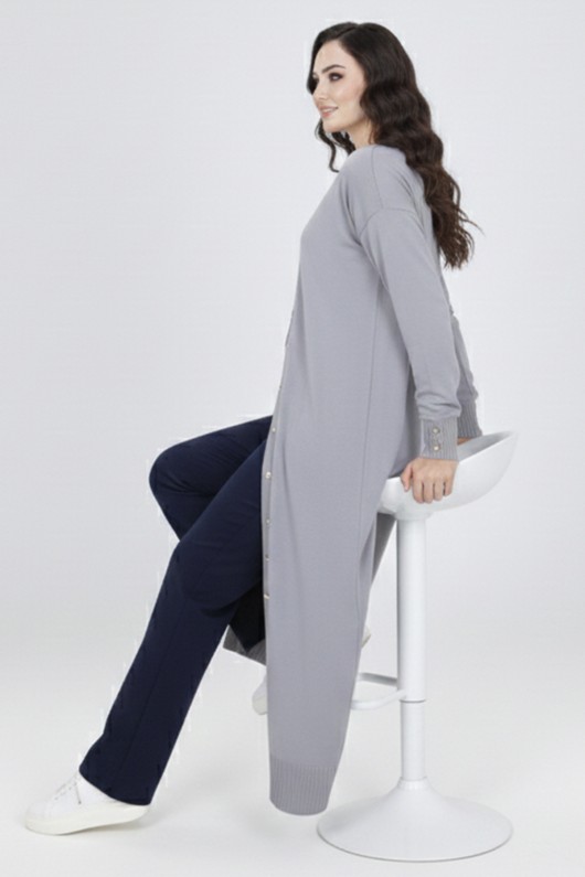 Merserize Uzun Hırka N3250 Gri