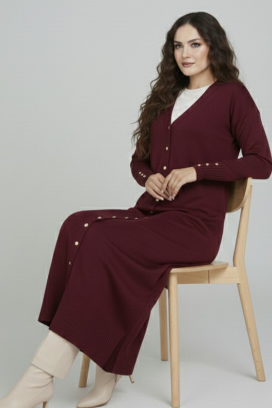 Merserize Uzun Hırka N3250 Mürdüm