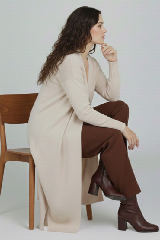 Merserize Uzun Hırka N3250 Taş Rengi