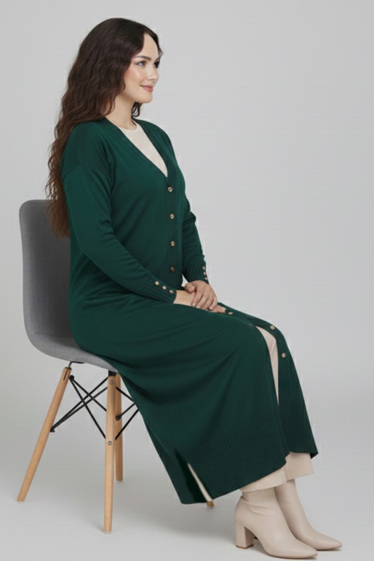 Merserize Uzun Hırka N3250 Zümrüt Yeşili