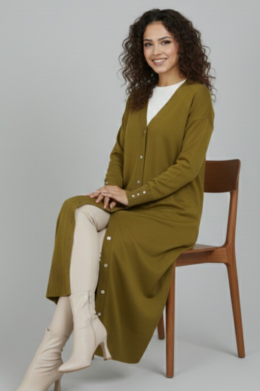 Merserize Uzun Hırka N3250 Yağ Yeşili