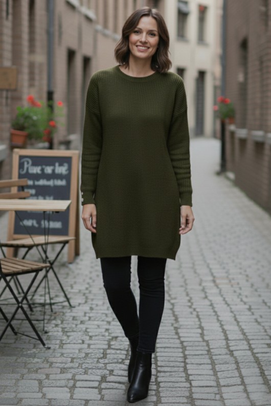 Kolu Düğmeli Triko Kazak R4474 Haki