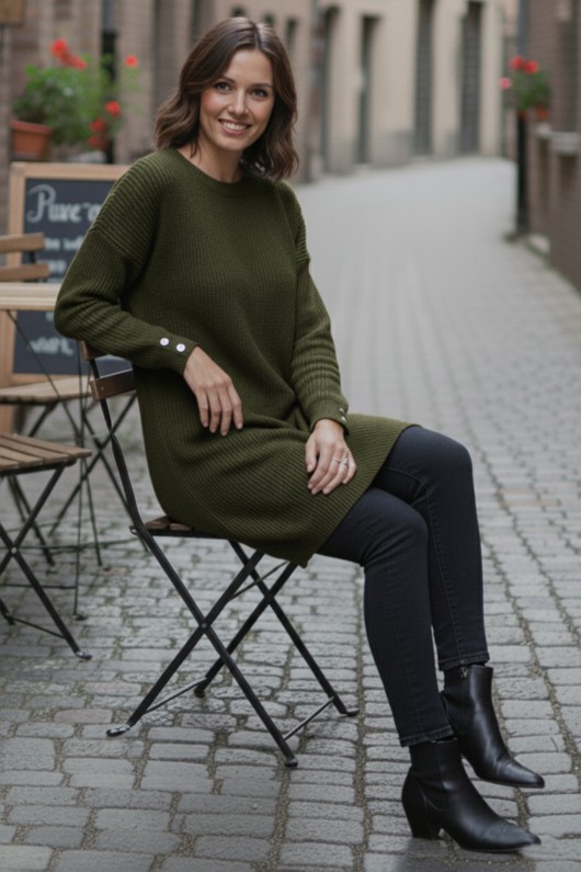 Kolu Düğmeli Triko Kazak R4474 Haki