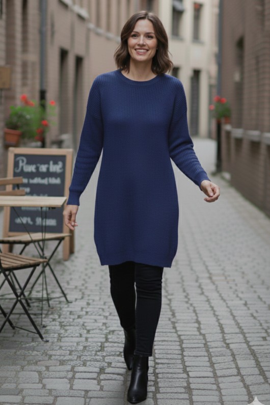 Kolu Düğmeli Triko Kazak R4474 İndigo