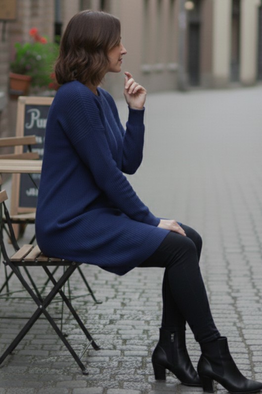 Kolu Düğmeli Triko Kazak R4474 İndigo