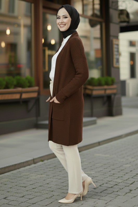 Cepli Triko Hırka R4442 Kahverengi Cepli Triko Hırka R4442 Kahverengi