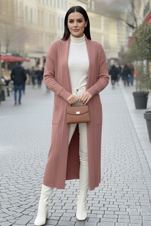 Kolu Düğmeli Fitilli Triko Hırka R7146 Gül Kurusu Kolu Düğmeli Fitilli Triko Hırka R7146 Gül Kurusu