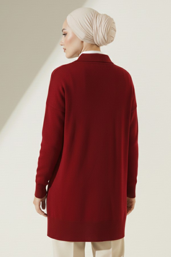 Fularlı Triko Tunik R7178 Bordo Fularlı Triko Tunik R7178 Bordo