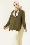Fularlı Triko Tunik R7178 Haki Fularlı Triko Tunik R7178 Haki