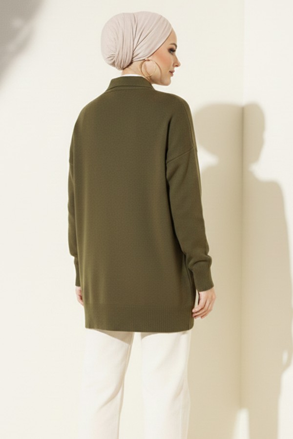 Fularlı Triko Tunik R7178 Haki Fularlı Triko Tunik R7178 Haki