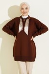 Fularlı Triko Tunik R7178 Kahverengi