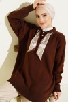 Fularlı Triko Tunik R7178 Kahverengi