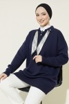 Fularlı Triko Tunik R7178 Lacivert