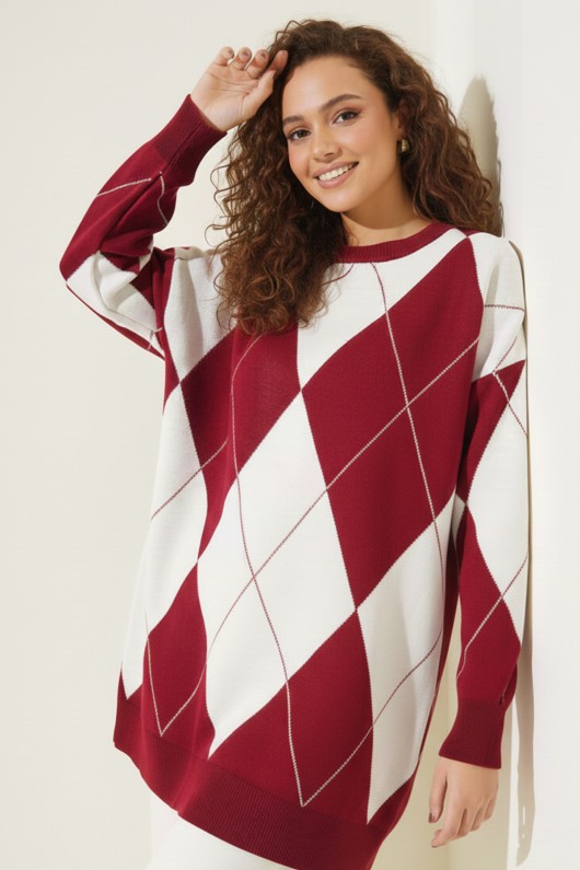 Baklava Desenli Triko R7179 Bordo