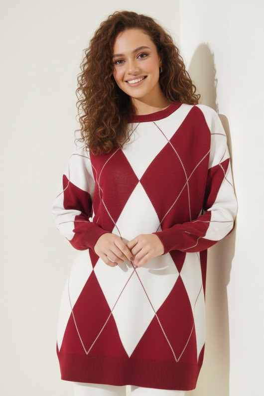 Baklava Desenli Triko R7179 Bordo