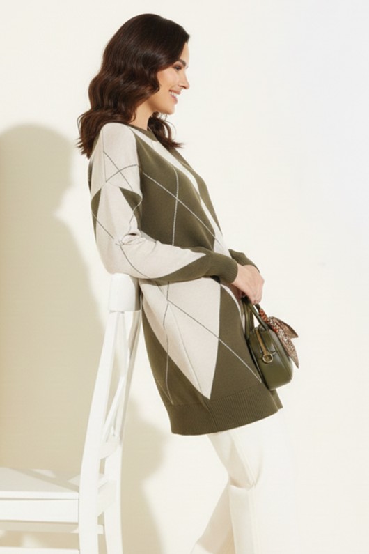 Baklava Desenli Triko R7179 Haki