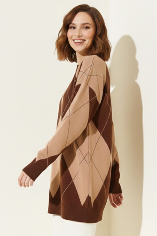 Baklava Desenli Triko R7179 Kahverengi