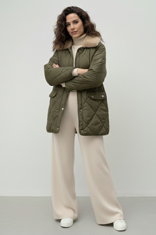 Yakası Kürklü Kapitone Mont K9180 Haki Yakası Kürklü Kapitone Mont K9180 Haki