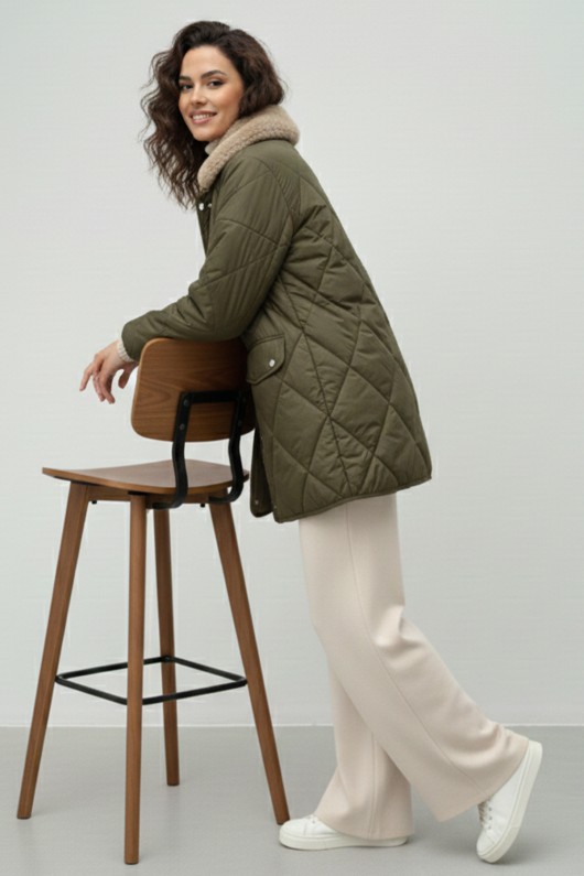 Yakası Kürklü Kapitone Mont K9180 Haki